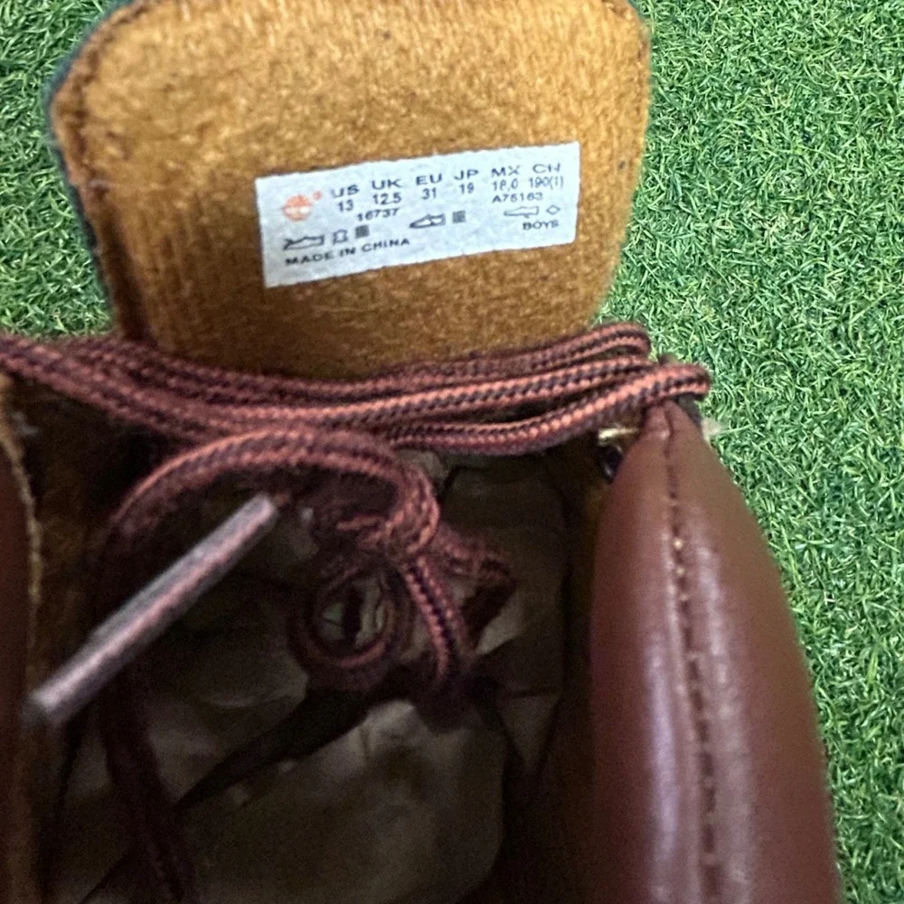 Timberland Field Boots Brown Green Leather Boys Size 13 16737 Hiking Mid Top
